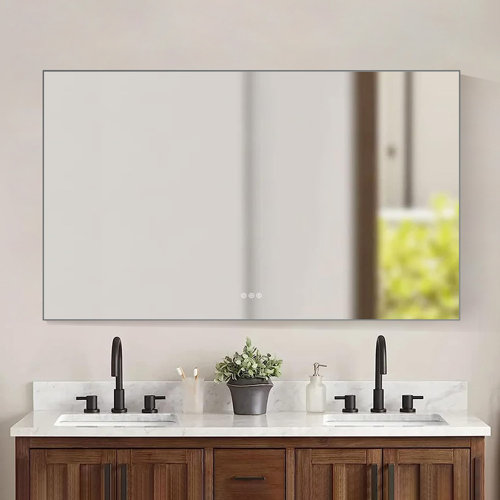 DEJIN 60X36 Inches Backlit Led Bathroom Mirror, Metal Frame, Anti-Fog Wall-Mounted Bathroom ...